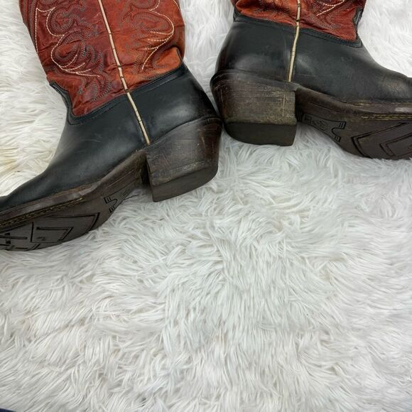 Ariat Square Toe Red & Black Embroidered Leather Western Cowboy Boots - Picture 10 of 14